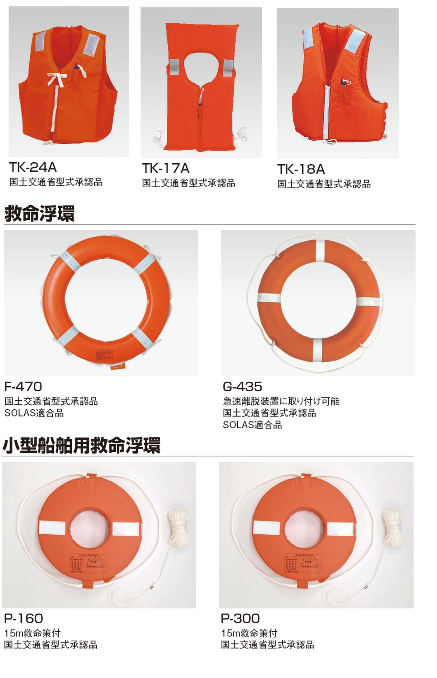 小型船舶用救命胴衣・救命浮輪